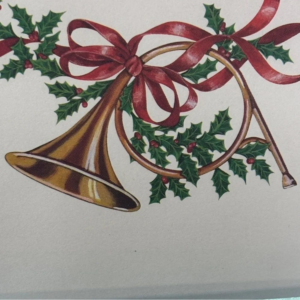 Holly French Horn paper images HOLIDAY green banker's envelopes 4.25x9.5 Money